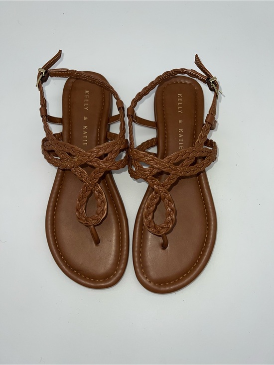 Kelly & Katie Shoes - Kelly & Katie Cognac Brown Braided Strappy Buckle Sandals Women 7.5 Shoes